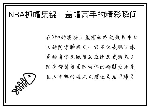 NBA抓帽集锦：盖帽高手的精彩瞬间